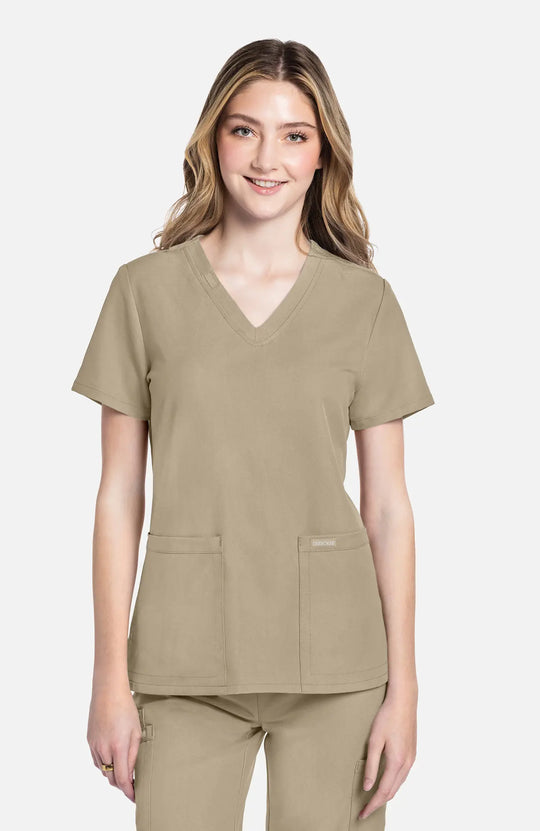 Cherokee Scrubs Women's 2-Pocket V-Neck Top Khaki | scrub-supply.com