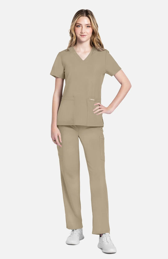 Cherokee Scrubs Women's 2-Pocket V-Neck Top Khaki | scrub-supply.com