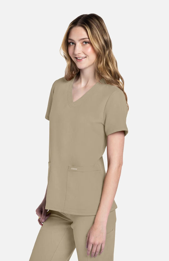 Cherokee Scrubs Women's 2-Pocket V-Neck Top Khaki | scrub-supply.com