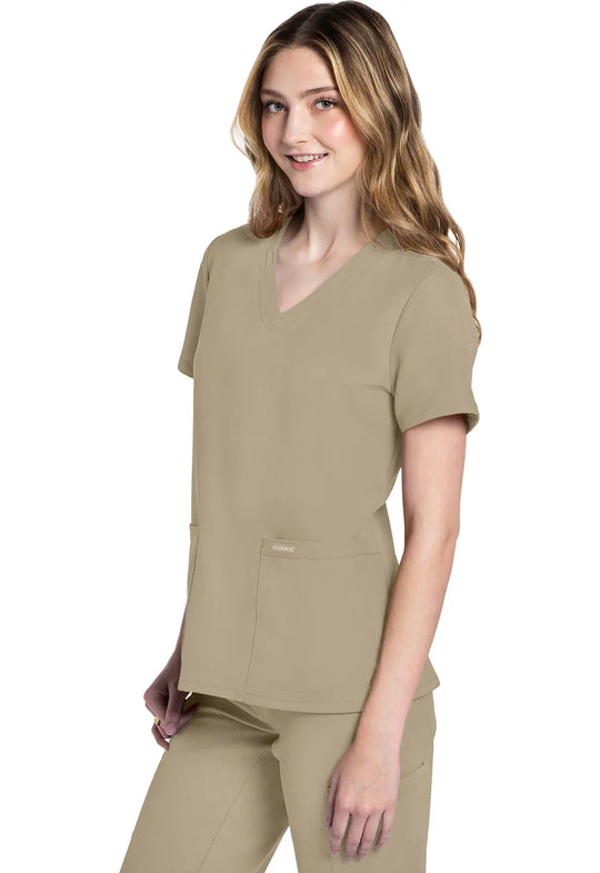 Cherokee Scrubs Women's 2-Pocket V-Neck Top Khaki | scrub-supply.com
