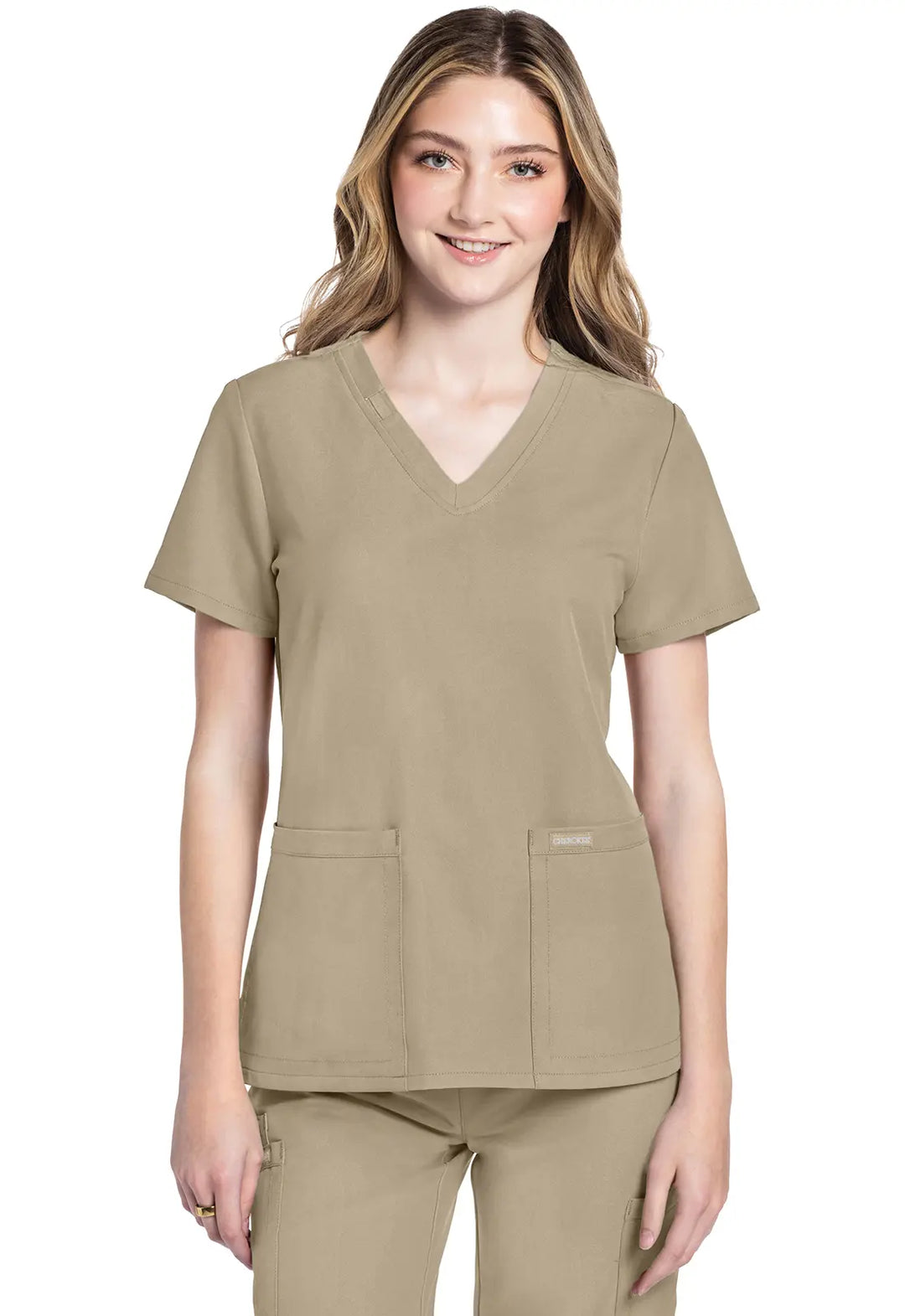 Cherokee Scrubs Women's 2-Pocket V-Neck Top Khaki | scrub-supply.com