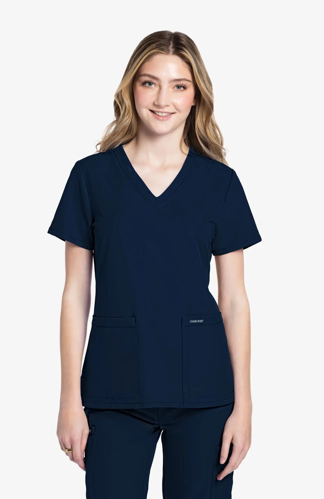 Cherokee Scrubs Women's 2-Pocket V-Neck Top Navy | scrub-supply.com