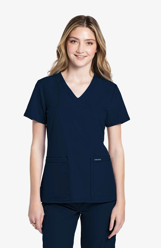 Cherokee Scrubs Women's 2-Pocket V-Neck Top Navy | scrub-supply.com