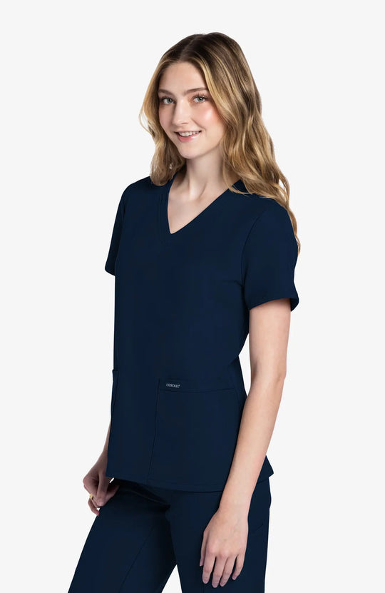 Cherokee Scrubs Women's 2-Pocket V-Neck Top Navy | scrub-supply.com