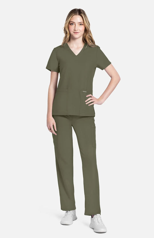 Cherokee Scrubs Women's 2-Pocket V-Neck Top Olive | scrub-supply.com