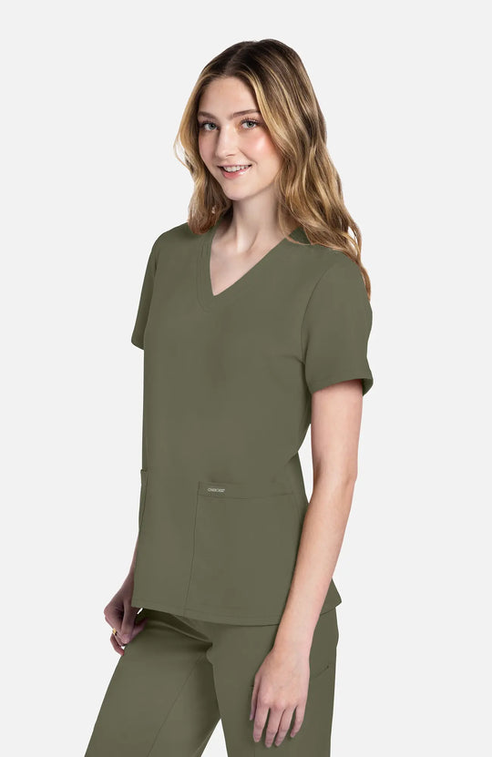 Cherokee Scrubs Women's 2-Pocket V-Neck Top Olive | scrub-supply.com
