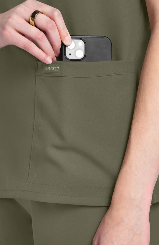 Cherokee Scrubs Women's 2-Pocket V-Neck Top Olive | scrub-supply.com