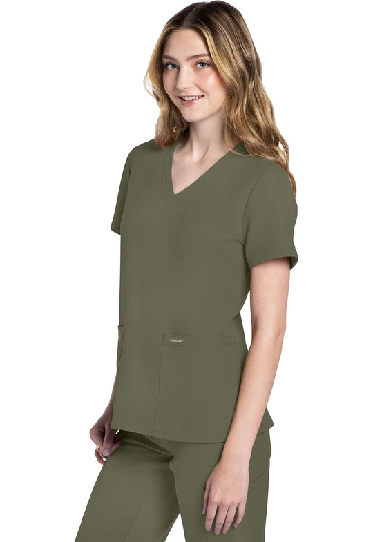 Cherokee Scrubs Women's 2-Pocket V-Neck Top Olive | scrub-supply.com