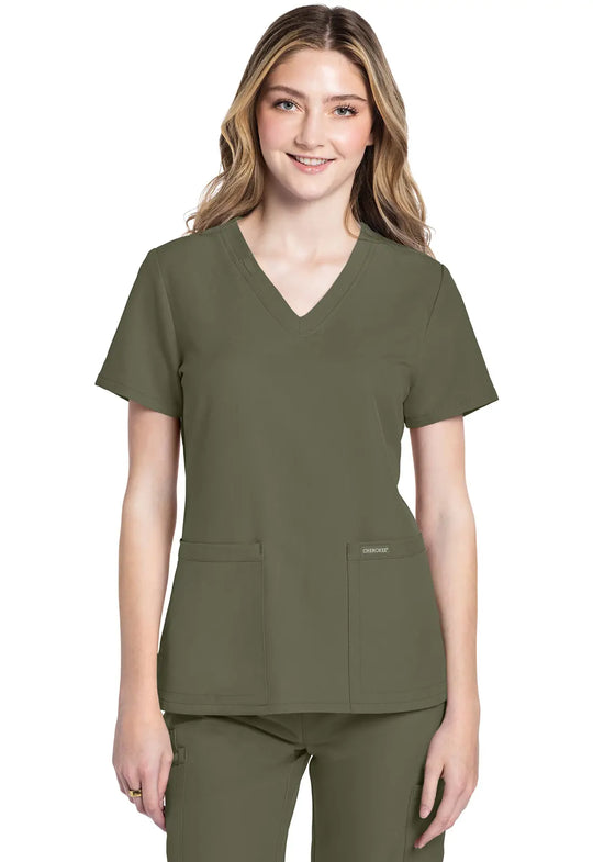 Cherokee Scrubs Women's 2-Pocket V-Neck Top Olive | scrub-supply.com