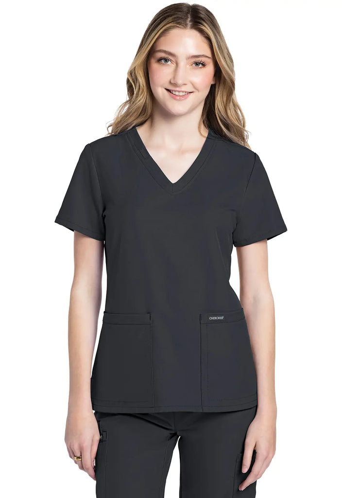Cherokee Scrubs Women's Ultra 2-Pocket V-Neck Top Pewter | scrub-supply.com