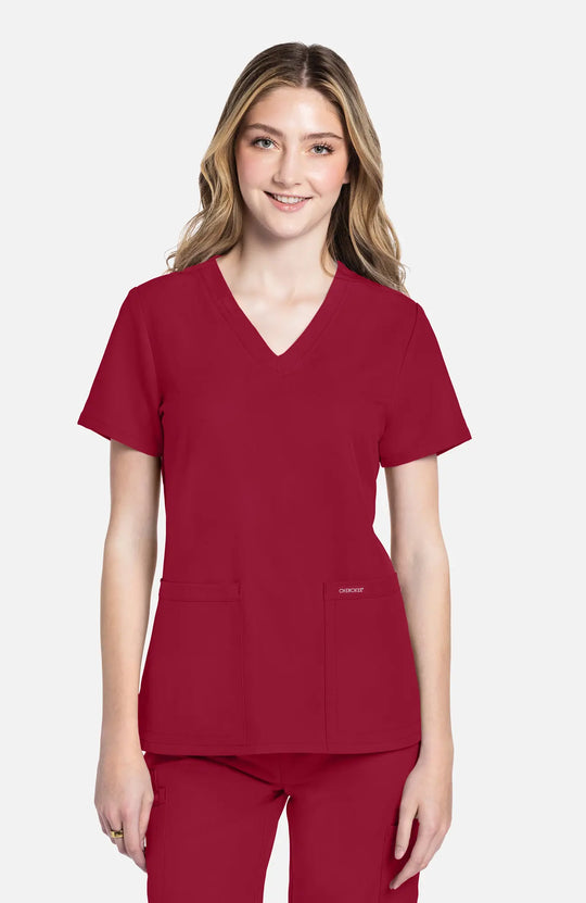 Cherokee Scrubs Women's 2-Pocket V-Neck Top Red | scrub-supply.com