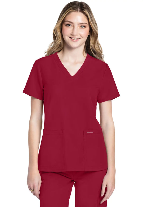 Cherokee Scrubs Women's 2-Pocket V-Neck Top Red | scrub-supply.com