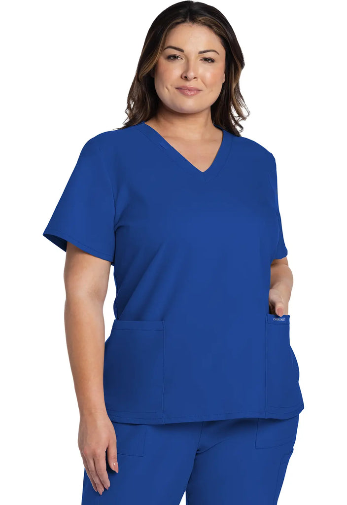 Cherokee Scrubs Women's Ultra 2-Pocket V-Neck Top Royal Blue | scrub-supply.com