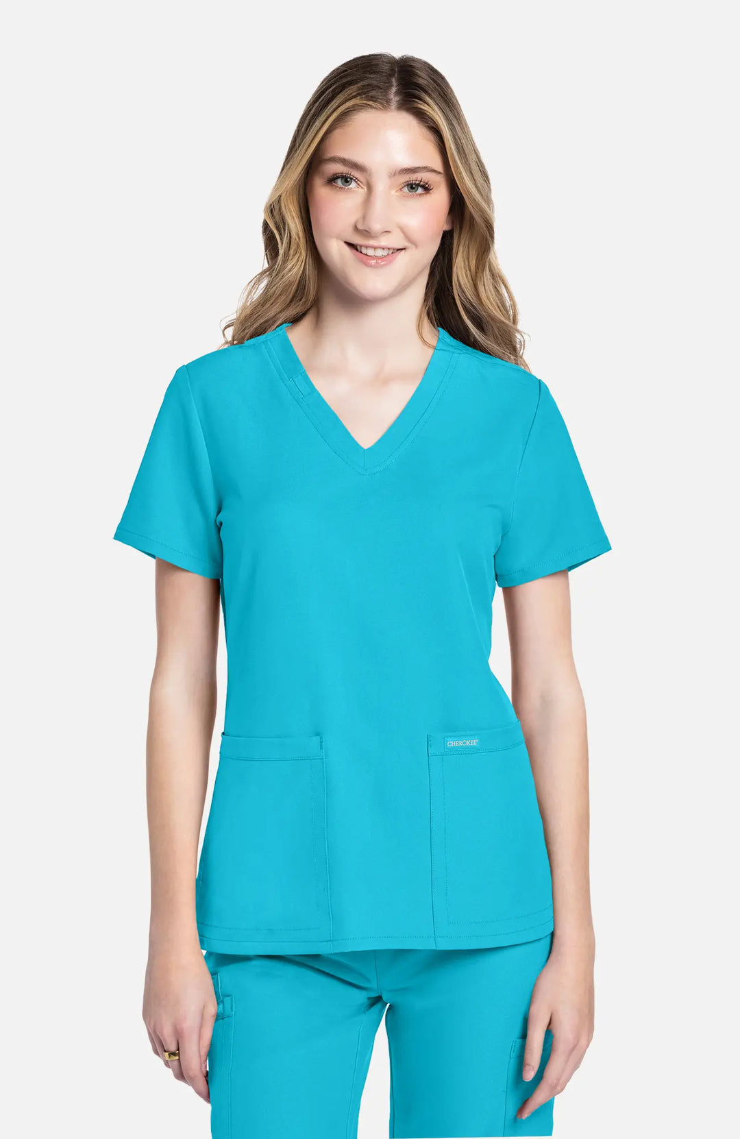 Cherokee Scrubs Women's 2-Pocket V-Neck Top Turquoise | scrub-supply.com