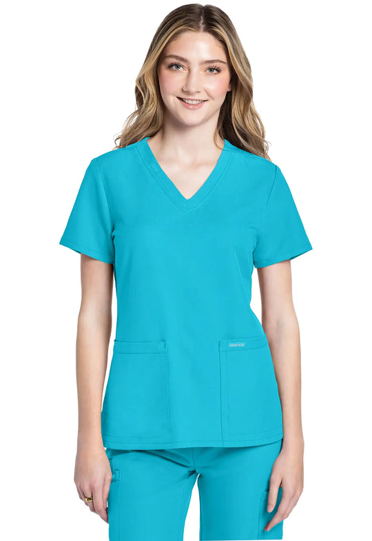 Cherokee Scrubs Women's 2-Pocket V-Neck Top Turquoise | scrub-supply.com