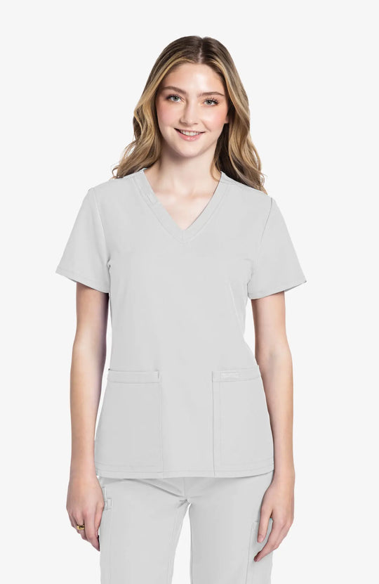 Cherokee Scrubs Women's 2-Pocket V-Neck Top White | scrub-supply.com