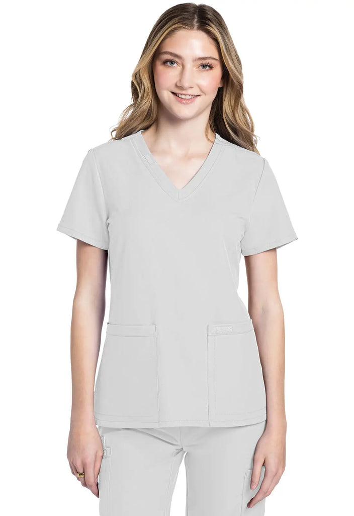 Cherokee Scrubs Women's Ultra 2-Pocket V-Neck Top White | scrub-supply.com