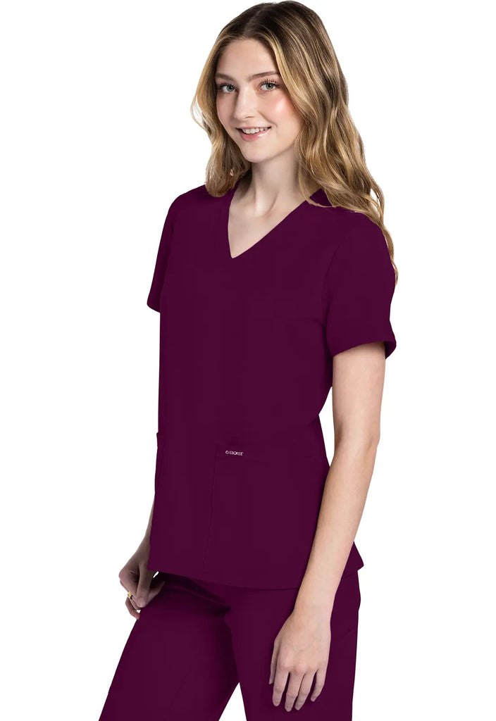 Cherokee Scrubs Women's Ultra 2-Pocket V-Neck Top Wine | scrub-supply.com