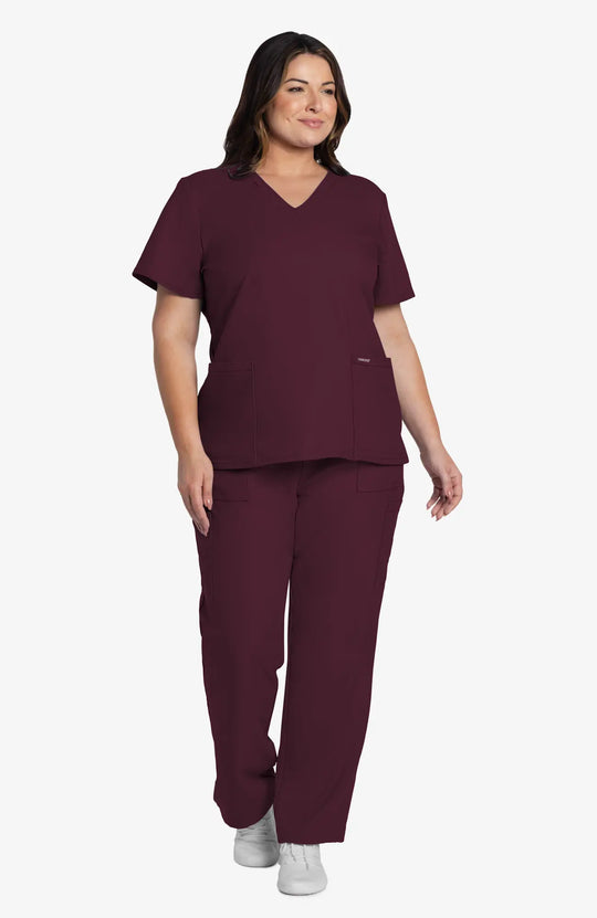 Cherokee Scrubs Women's 2-Pocket V-Neck Top Wine | scrub-supply.com