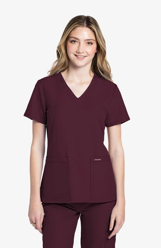 Cherokee Scrubs Women's 2-Pocket V-Neck Top Wine | scrub-supply.com