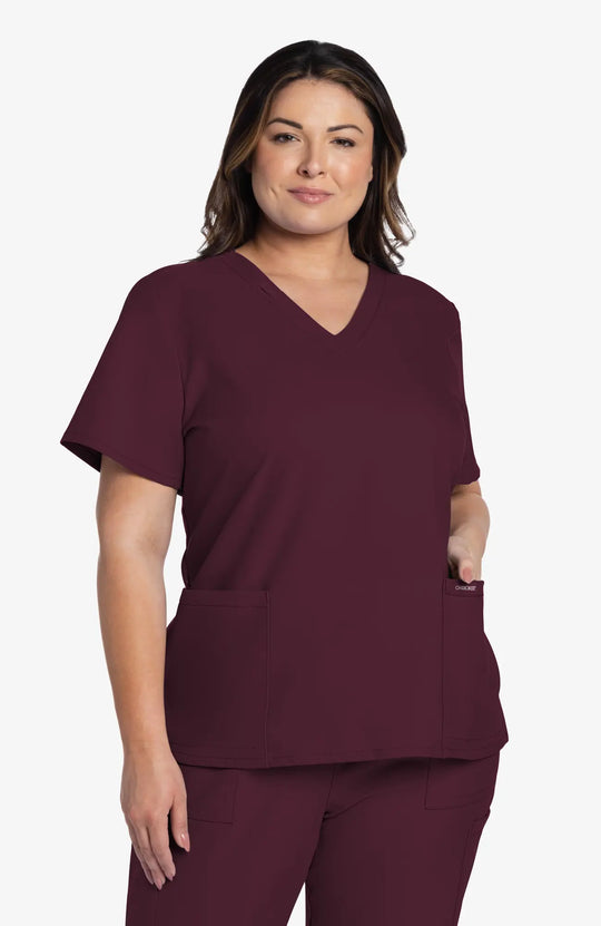 Cherokee Scrubs Women's 2-Pocket V-Neck Top Wine | scrub-supply.com
