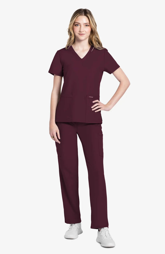 Cherokee Scrubs Women's 2-Pocket V-Neck Top Wine | scrub-supply.com