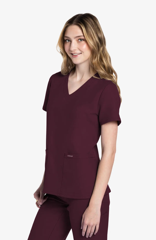 Cherokee Scrubs Women's 2-Pocket V-Neck Top Wine | scrub-supply.com