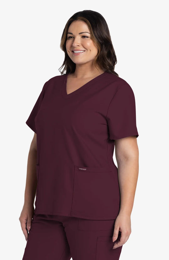 Cherokee Scrubs Women's 2-Pocket V-Neck Top Wine | scrub-supply.com