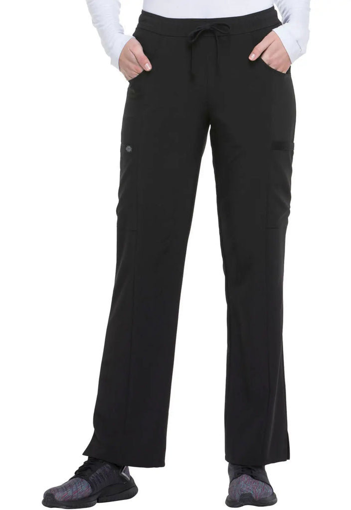 Dickies Scrubs Mid Rise Straight Leg Drawstring Pant Black | scrub-supply.com