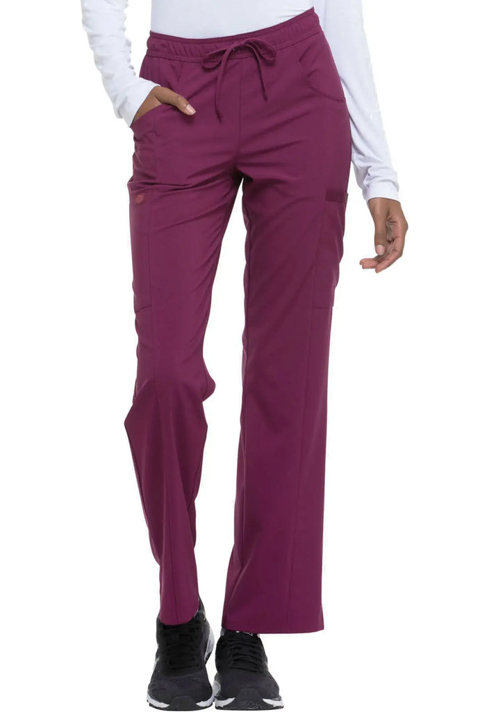 Dickies Scrubs Mid Rise Straight Leg Drawstring Pant Wine | scrub-supply.com