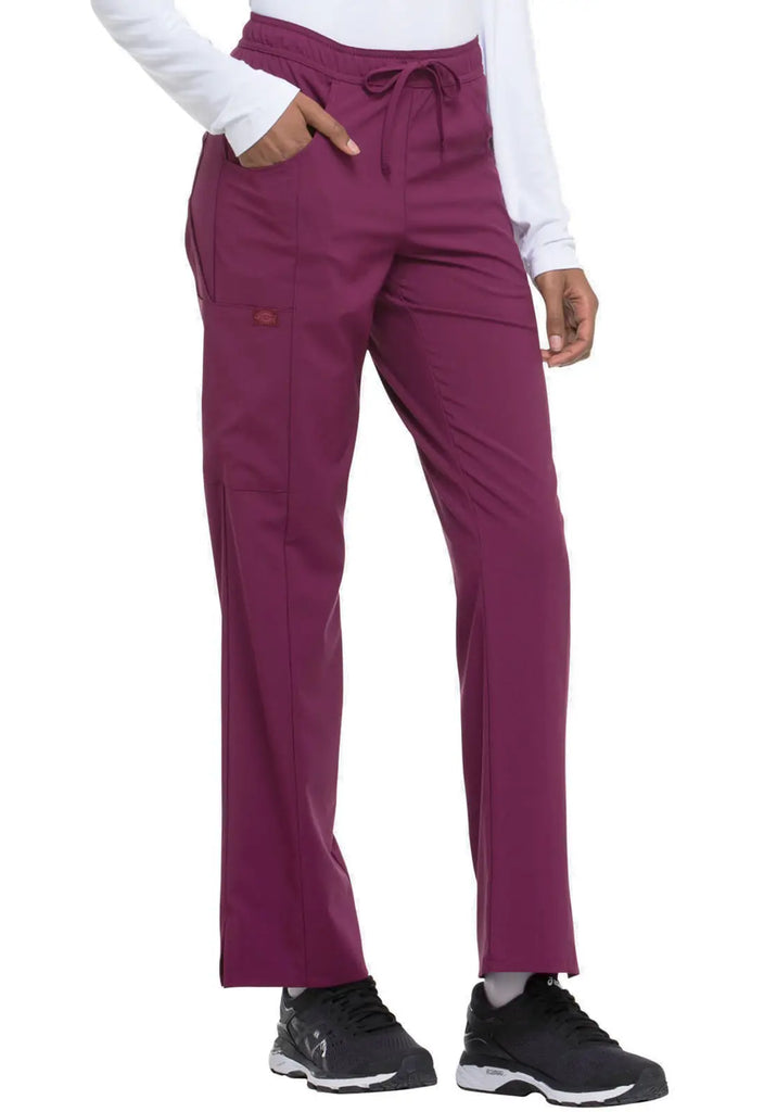 Dickies Scrubs Mid Rise Straight Leg Drawstring Pant Wine | scrub-supply.com