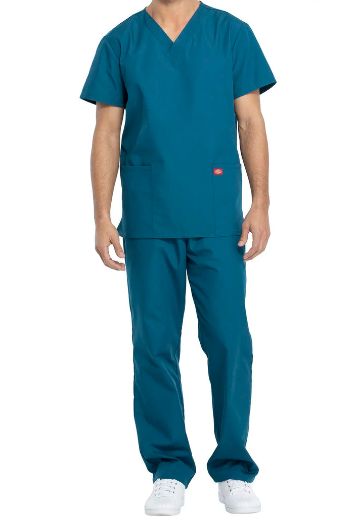 Dickies Scrubs Unisex Top and Pant Set Caribbean Blue | scrub-supply.com