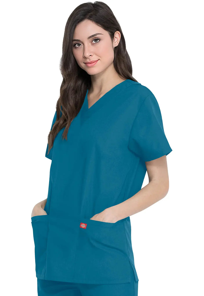 Dickies Scrubs Unisex Top and Pant Set Caribbean Blue | scrub-supply.com