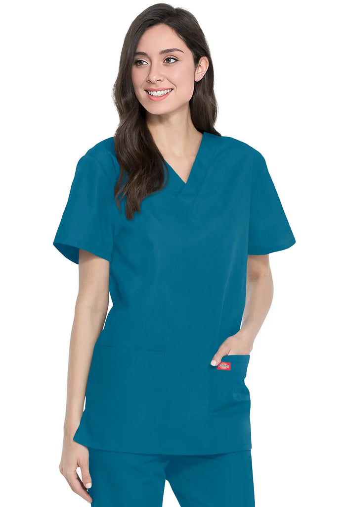 Dickies Scrubs Unisex Top and Pant Set Caribbean Blue | scrub-supply.com