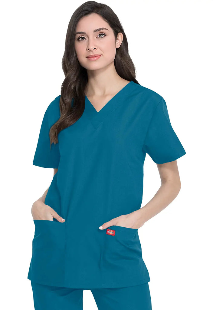 Dickies Scrubs Unisex Top and Pant Set Caribbean Blue | scrub-supply.com