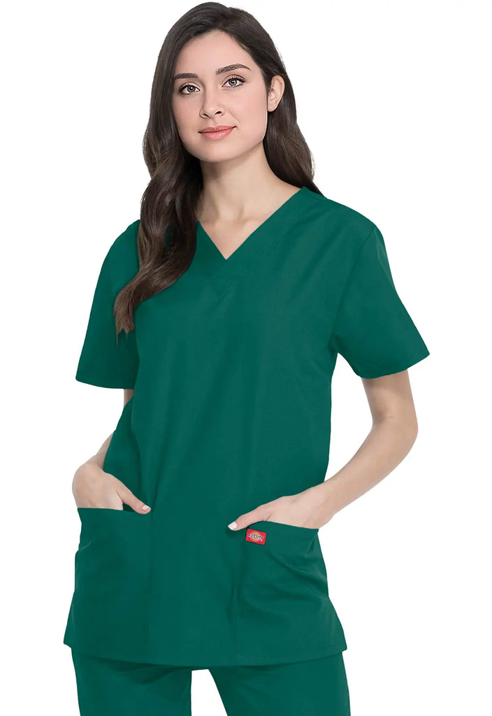 Dickies Scrubs Unisex Top and Pant Set Hunter Green | scrub-supply.com