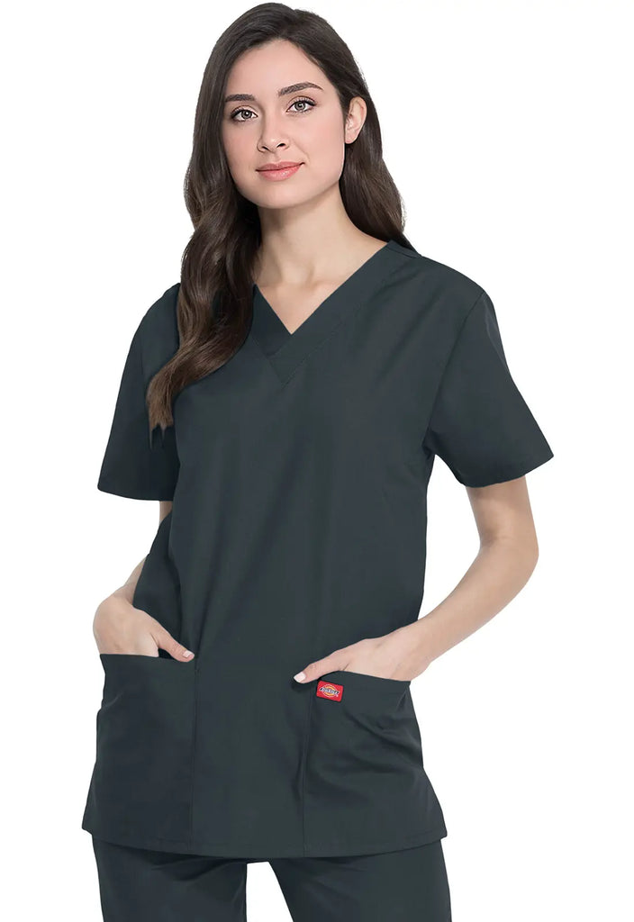 Dickies Scrubs Unisex Top and Pant Set Pewter | scrub-supply.com