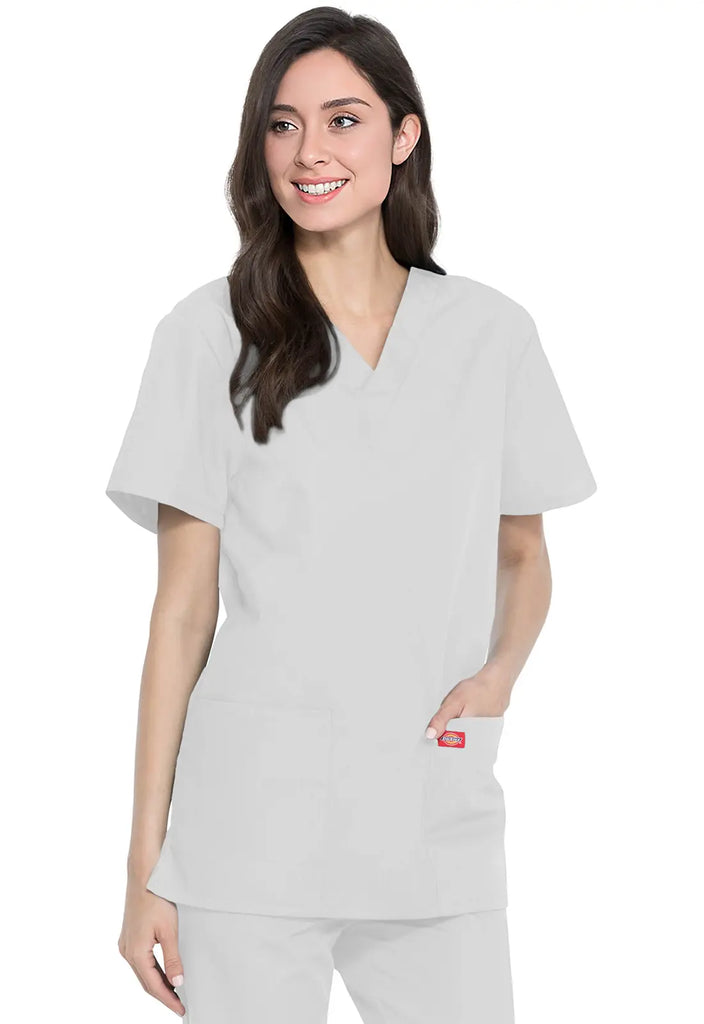 Dickies Scrubs Unisex Top and Pant Set White | scrub-supply.com