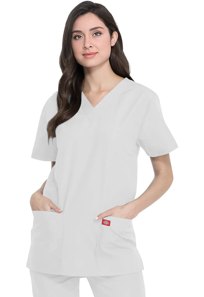 Dickies Scrubs Unisex Top and Pant Set White | scrub-supply.com