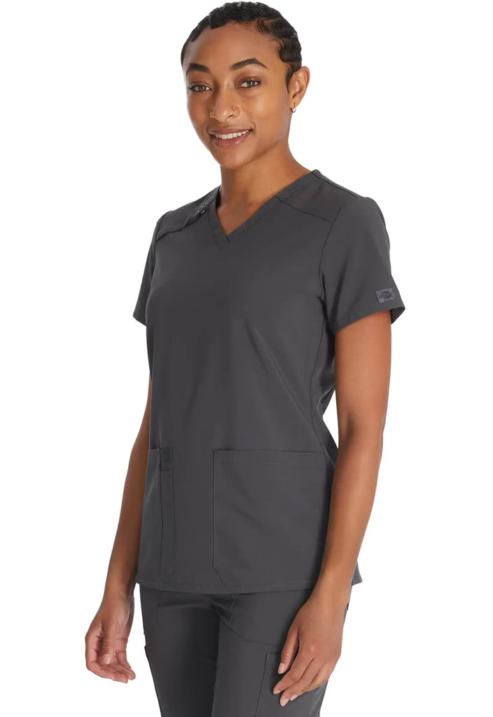 Dickies Scrubs 2-Pocket V-Neck Top Pewter | scrub-supply.com