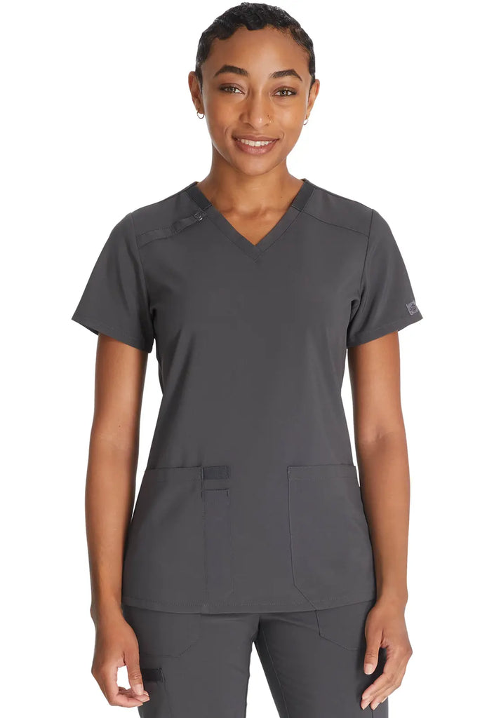 Dickies Scrubs 2-Pocket V-Neck Top Pewter | scrub-supply.com