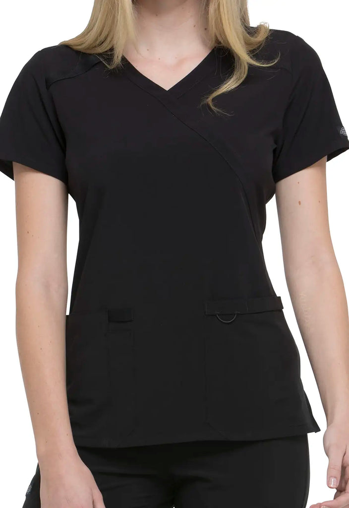 Dickies Scrubs Mock Wrap Top Black | scrub-supply.com