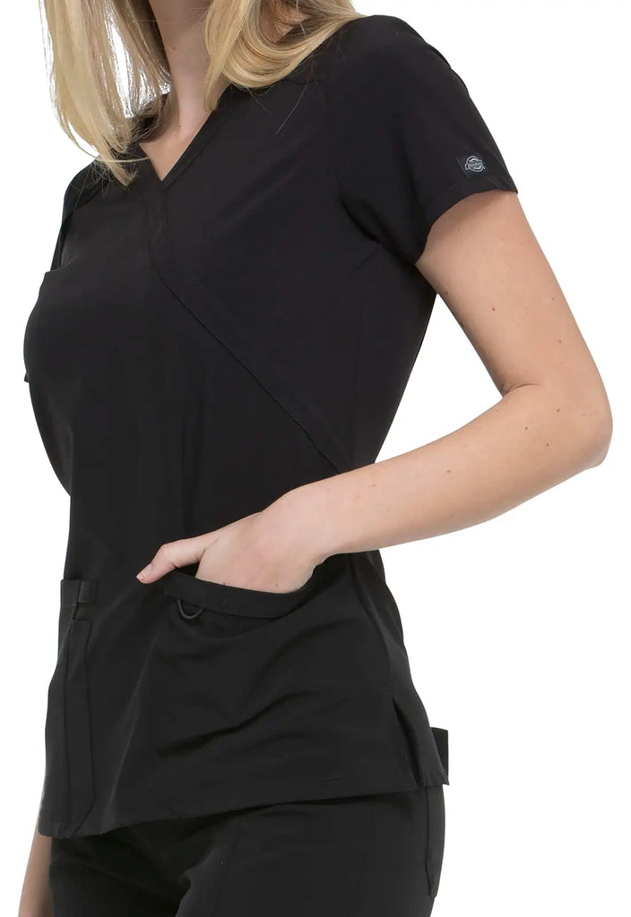 Dickies Scrubs Mock Wrap Top Black | scrub-supply.com