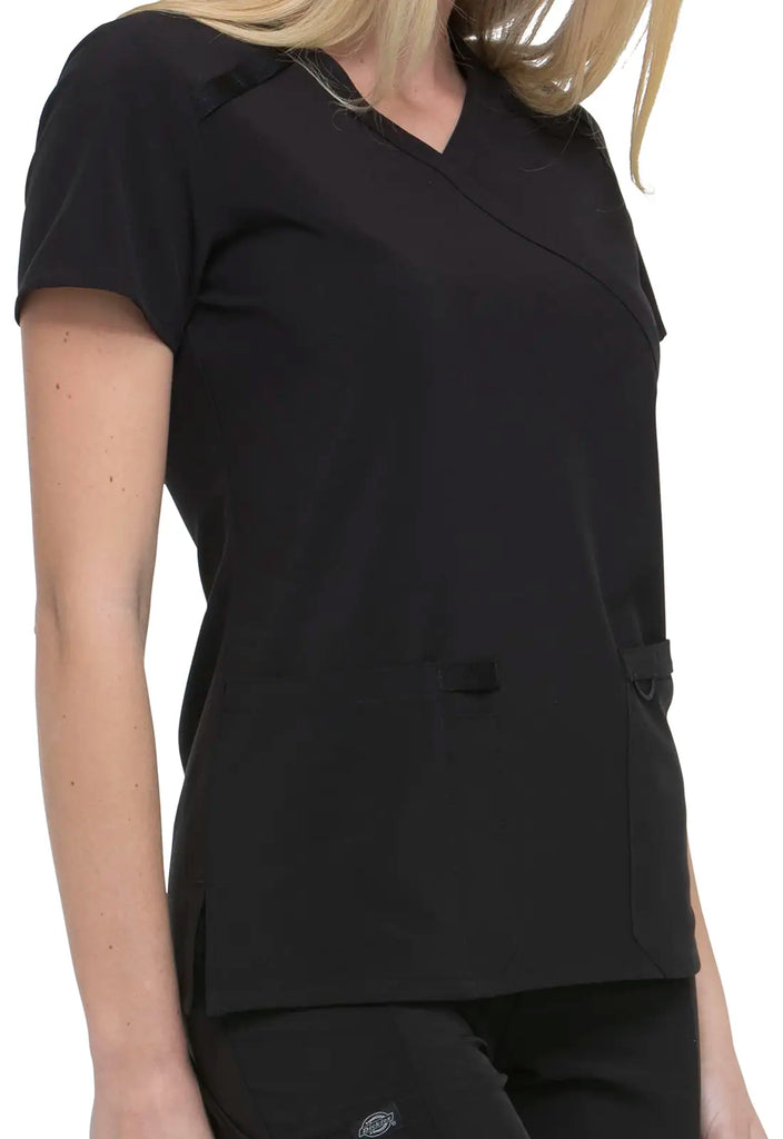 Dickies Scrubs Mock Wrap Top Black | scrub-supply.com