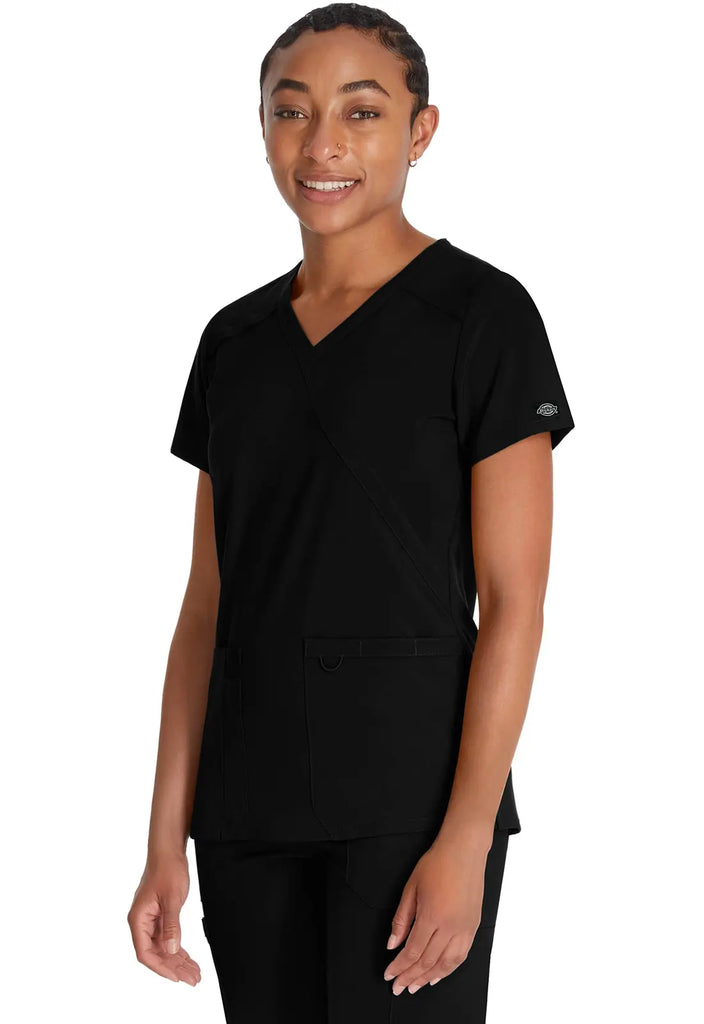 Dickies Scrubs Mock Wrap Top Black | scrub-supply.com