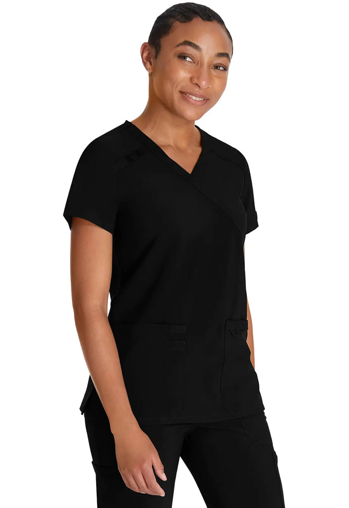 Dickies Scrubs Mock Wrap Top Black | scrub-supply.com