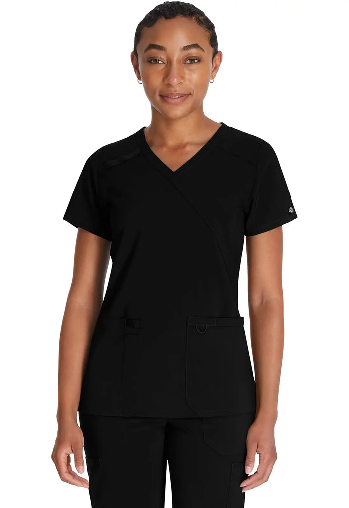 Dickies Scrubs Mock Wrap Top Black | scrub-supply.com