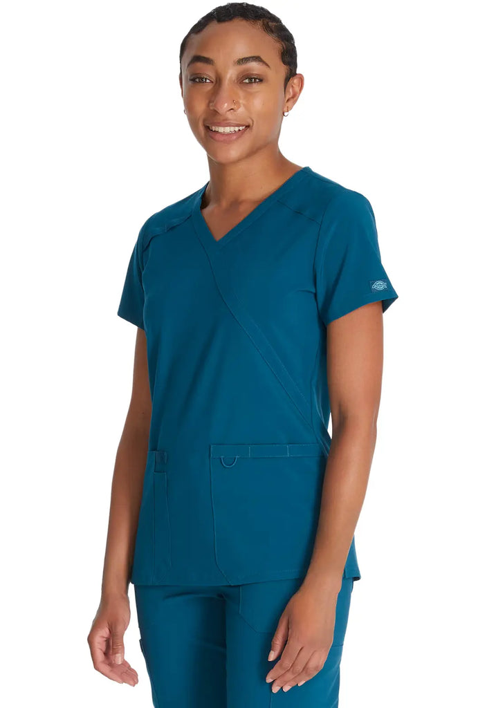 Dickies Scrubs Mock Wrap Top Caribbean Blue | scrub-supply.com