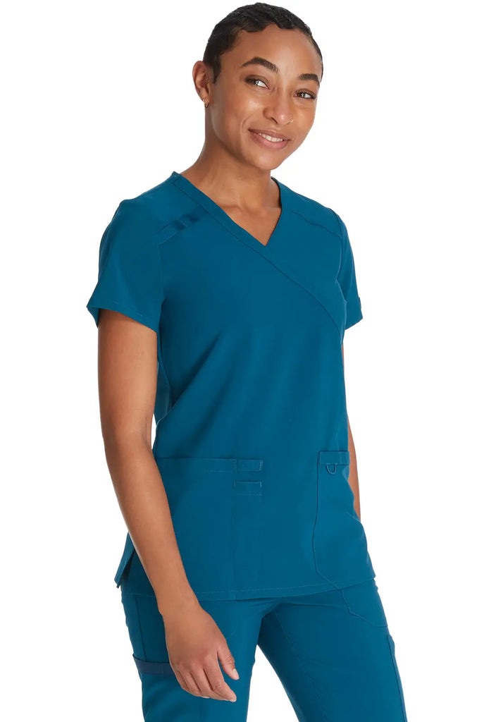 Dickies Scrubs Mock Wrap Top Caribbean Blue | scrub-supply.com