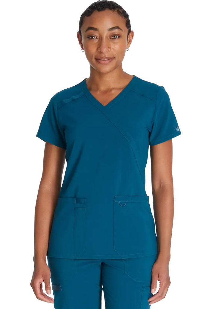 Dickies Scrubs Mock Wrap Top Caribbean Blue | scrub-supply.com